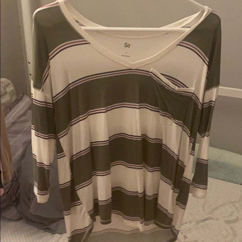small SO green and white with red and blue stripe